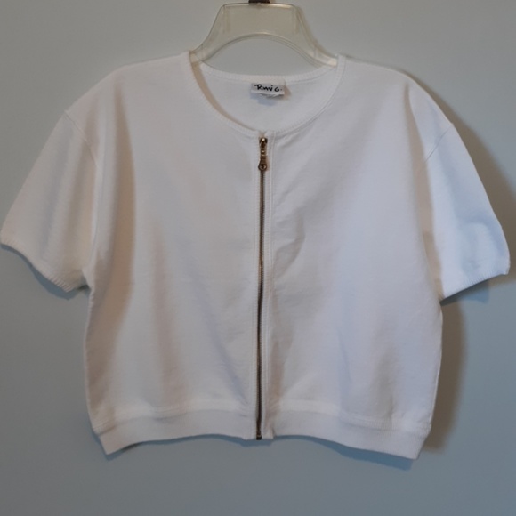 Tomi G White Short Sleeve Zip Sweater - Picture 1 of 4